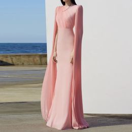 Arabic Dubai Women's Fashion Evening Dress O-neck Patchwork Pleated Spilt Cap Sleeve Slim Princess Prom Gowns Formal Party Wear Robe De Soriee