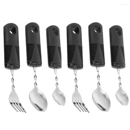 Dinnerware Sets 2 Rubber Handle Bendable Cutlery Elder Scoop Rehabilitation Spoon Fork Disabled Elderly Tableware