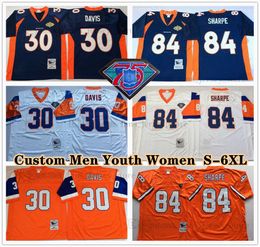 Custom 75th Vintage 7 John Elway Football Jerseys 77 Lyle Alzado 1978 24 Champ Bailey 84 Shannon Sharpe 65 Gary Zimmerman 18 Peyton Manning Terrell Davis Steve Atwater