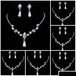 Earrings Necklace Bridesmaid Jewelry Set For Wedding Faux Pearls Rhinestone Water Drop Jewellery Party Delivery Sets Dhlk8