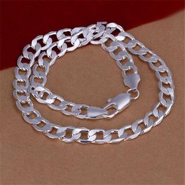Heavy 66g 12MM flat sideways necklace Men sterling silver necklace STSN202 whole fashion 925 silver Chains necklace factory di2756