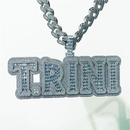 Iced Out Custom Name Baguette Zircon Letters Pendant Big Size Gold Silver Colour Nacklace for Men Hip Hop Jewelry267O