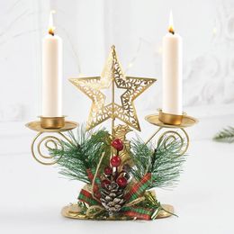 Candle Holders Christmas Wrought Iron Candlestick Santa Claus Snowflake Star Elk Christmas Tree Candle Holder Home Xmas Year Table Ornament 231205