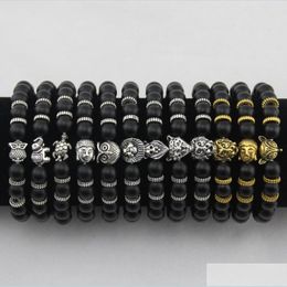 Charm Bracelets Mens Bracelets Luxury Jewelry Women Matt Stone Bead Bracelet Elephant Leopard Head Lion Owl Turtle Lava Drop Delivery Dh8Kl