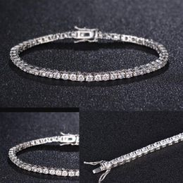 Zircon 4mm Men Tennis bracelet Solid 925 Sterling Silver tennis chains Mens Hip-hop Tide Bracelets 7 5 inch silver Jewellery Gifts295g