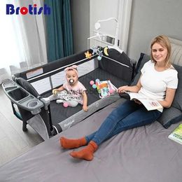 Baby Cribs Baby Bed Crib Portable Bassinet Bedside Cradle Play Game Bed Foldable Playpen Newborn Bed With Changing Table Toys Storage Bag Q231205