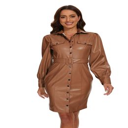 Designer Leather Jackets Women Fall Winter Long Sleeve PU Coat Trench with Belt Casual Long Style Shirt Street Outerwear Wholesale Bulk Clothes 10395