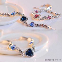 Chain Exquisite Lucky Bracelet for Female AAA Cubic Zirconia Blue Crystal Heart Charm Bracelet Wedding Fine Jewellery Accessories Gift R231205