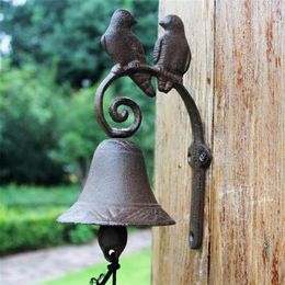 Cast Iron Welcome Dinner Bell Love Birds Home Decor Distressed Brown Doorbell Handbell Outdoor Porch Decoration Wall Mount Antique288H