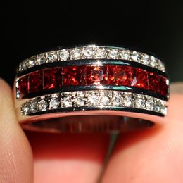 Size 8-12 Fashion Jewellery Antique Jewellery Men Garnet Diamonique Cz Diamond Gemstone 10KT White Gold Filled Wedding Band Ring gift 337U