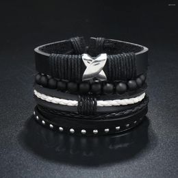 Charm Bracelets VIntage Leather Bracelet Men Set PU Product Wood Ball Pull Rope Jewelry