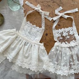 Girl Dresses Infant Toddler Kids Baby Girls Vest Embroidery Lace Flower Hollow Dress Casual Tops Tassel Waistcoat