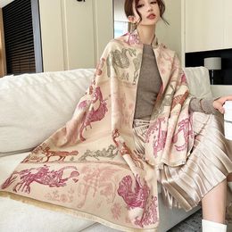 Scarves 2023 Spring Autumn Striped Printing Pocket Soft Female Shawl Imitation Cashmere Women Cloak Lady Poncho Capes T206 231204