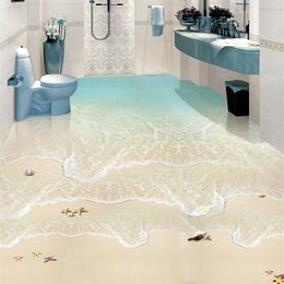 Modern Simple Beach Sea Wave Po Wall Paper 3D Floor Tiles Murals Sticker Bathroom Waterproof Self Adhesive 3D Wallpaper165J