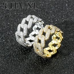 Iced Out Male Female Rings Gold Colour Punk Zircon Ring Cuban Link Chain Exaggerated Street Artist Ring for Women Men Bling Bling292I
