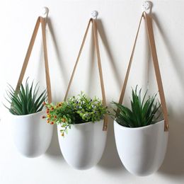 3pcs Succulent Home Flower Pot Holder Decorative With Rope Hanging Planter Wall White Practical Elegant Modern Ceramic C1115238e