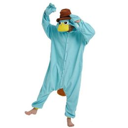 Blue Fleece Unisex Perry the Platypus Costume Onesies Monster Cosplay Pyjamas Adult Pyjamas Animal Sleepwear Jumpsuit245M