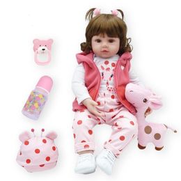 Dolls 48cm High Quality Reborn Bebe Doll Toy Cloth Body Stuffed Realistic Baby With Giraffe Toddler Birthday Christmas Child Gift 231204