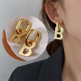 High Quality Letter B Drop Earrings For Women Men Trendy Elegant Korean Minimalist Gold Silver Colour Statement Earrings Jewellery