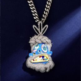 Hip Hop Pendants Full CZ Stone Paved Bling Iced Out Colour Dripping Oil Funny Cartoon Avatar Necklace for Men Rapper Jewelry247U