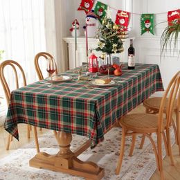 Table Cloth Plaid Christmas Decoration Tablecloth Color Woven Polyester Cotton Red Green Table cover for Home Party Dining Decor 231204