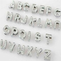 Whole 10mm 130pcs lot A-Z full rhinestones Slide letters DIY Alphabet Charm Accessories fit for 10mm pet collar keychains231d