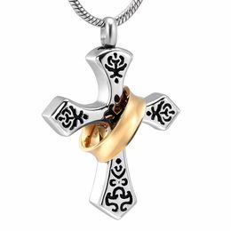 IJD12234 Gold Collar Cross Cremation Jewellery For Men 316L Stainless Steel Keepsake Urn Pendant For Memorial Ashes Necklace317a