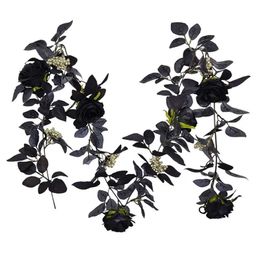 Christmas Decorations Artificial Silk Black Roses Flower Vine Decorative Fake Cloth Ivy Hanging Rose Garland Home Wall Decoration Faux Plants Leaf 231205