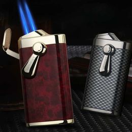 Metal Cigar Lighter Outdoor Windproof Double Blue Flame No Gas Rocker Arm Ignition Drill Multifunctional Tool