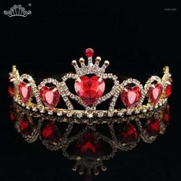 Hair Clips & Barrettes Baroque Gold Colour Tiaras Red Heart Queen Princess Crowns Crystal Headband Kid Girls Wedding Accessiories J205Q