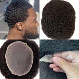 8mm Wave Lace Toupee #1b Black Color Human Hair Replacement Full Lace Unit for Black Men