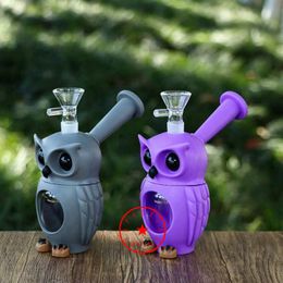 New Style Owl Shape Colorful Silicone Smoking Bong Pipes Kit Portable Innovative Travel Glass Bottle Bubbler Filter Tobacco Handle Funnel Bowl Waterpipe Holder DHL