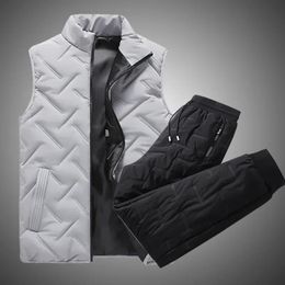 Mens Tracksuits Joggers Set Sweat Suit Winter Warm Jacket Sleeveless Zipper VestDown Pants Two Piece Sets Fashion Tracksuit Men 231206