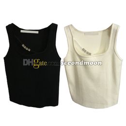 Rhinestone Letter t Shirt Women Square Neck Vest Luxury Sexy Sling Top Party Knitted Tank Tops