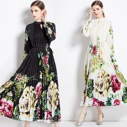 Urban Sexy Dresses Drop Spring Summer Fall Vintage Floral Print O Neck Long Sleeve Women Ladies Casual Party Loose Pleated Midi Dress 231206