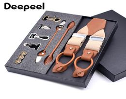 Deepeel 1set 35X125cm Business Men Suspenders Multiset Suit 36 Clips DIY Genuine Leather Strap For Gift3967124