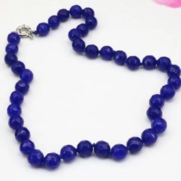 Chains 10mm Lapis Lazuli Blue Stone Faceted Round Beads Necklace For Women Chain Collars Diy Jewellery 18inch