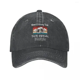 Ball Caps Beer And Muay Thai The Ideal Lifestyle Merch Men Women Baseball Cap Distressed Denim Washed Hat Fashion Outdoor All Seasons