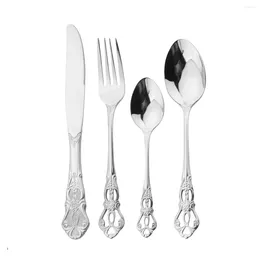 Flatware Sets Silver Cutlery Set Stainless Steel Dinnerware Western Vintage Tableware Royal Knife Fork Spoon Dinner Kitchen