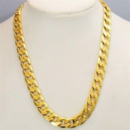 100% real 18k Yellow Fine Gold 10MM Men's Necklace 24inch Curb Link 75g Chain GF JewelryNickel not allergic not easy t244Q