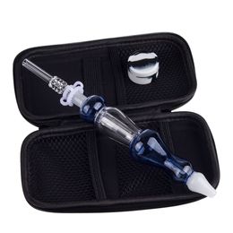 CSYC NC034 Dab Rig Smoking Pipes Bag Set Colourful Calabash Style About 6.81 Inches Tube Glass Water Bong 10mm Titanium Quartz Ceramic Nail Clip Dabber Tool Silicon Jar