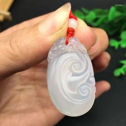 Pendant Necklaces KYSZDL Natural High Quality Fashion Carving White Chalcedony Ruyi Gifts For Men And Women Free Necklace Rope