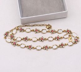 Fashion Designer 18K Gold Plated Vintage Colour Diamond Flower Letter Choker Pendant Necklaces Luxury Brand Geometric Sweater Chains Mens Womens Necklace Jewellery