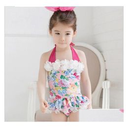 One-Pieces New Arrival Baby Girl One-Piece Swimwear Kids Floral Printed Swimsuit Fashion Swim Clothing Cute Beach Clothes 2 Colour 3 Dr Dhci6