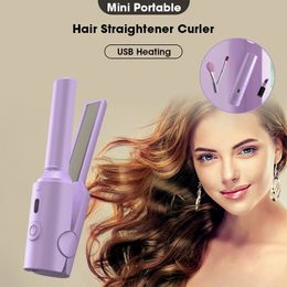 Hair Straighteners Straightener curler comb mini USB plug anti scalp portable wireless straightener suitable for women on family and travel 231205