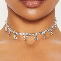 Letter BABY Pendant Full Shiny Rhinestone Inlaid Necklace Elegant Style Copper Jewellery Female Gift