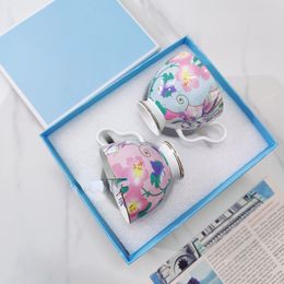 Ceramic Tea Cups Set Afternoon Tea Flower Dance Butterfly Pattern Bone China Cup Saucer Coffee Cup Set with Gift Boxes