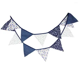 Party Decoration 1pcs 3.2M Dark Blue Pastoral Flowers Cotton Hanging Flag Wedding Decor Pennant Home Holiday Flags