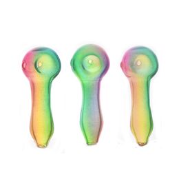 Wholesale Rainbow Glass Smoking Pipe Colourful Newest 4inch mini high Quality Herbal tobacco hand Spoon pipes