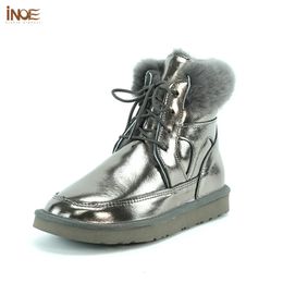 Boots INOE Fashion Real Cow Leather Natural Sheep Wool Fur Lined Women Short Ankle Winter Snow Casual Warm Shoes Waterproof Flat 231206